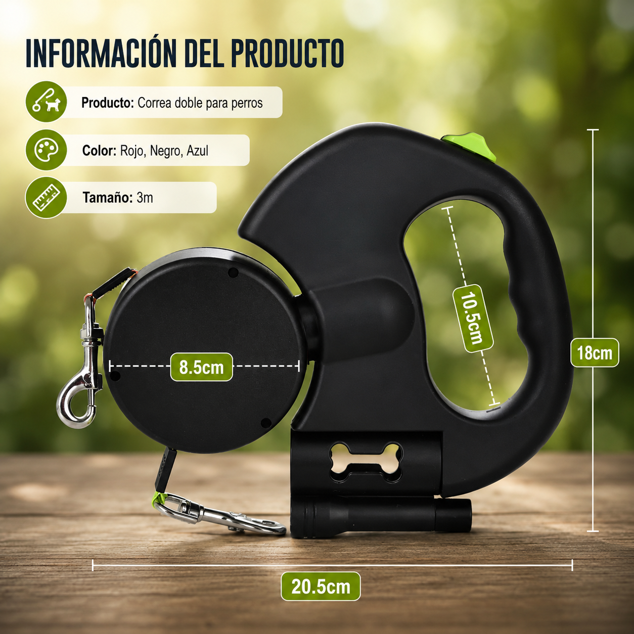 Correa retráctil doble con giro 360º | USB recargable