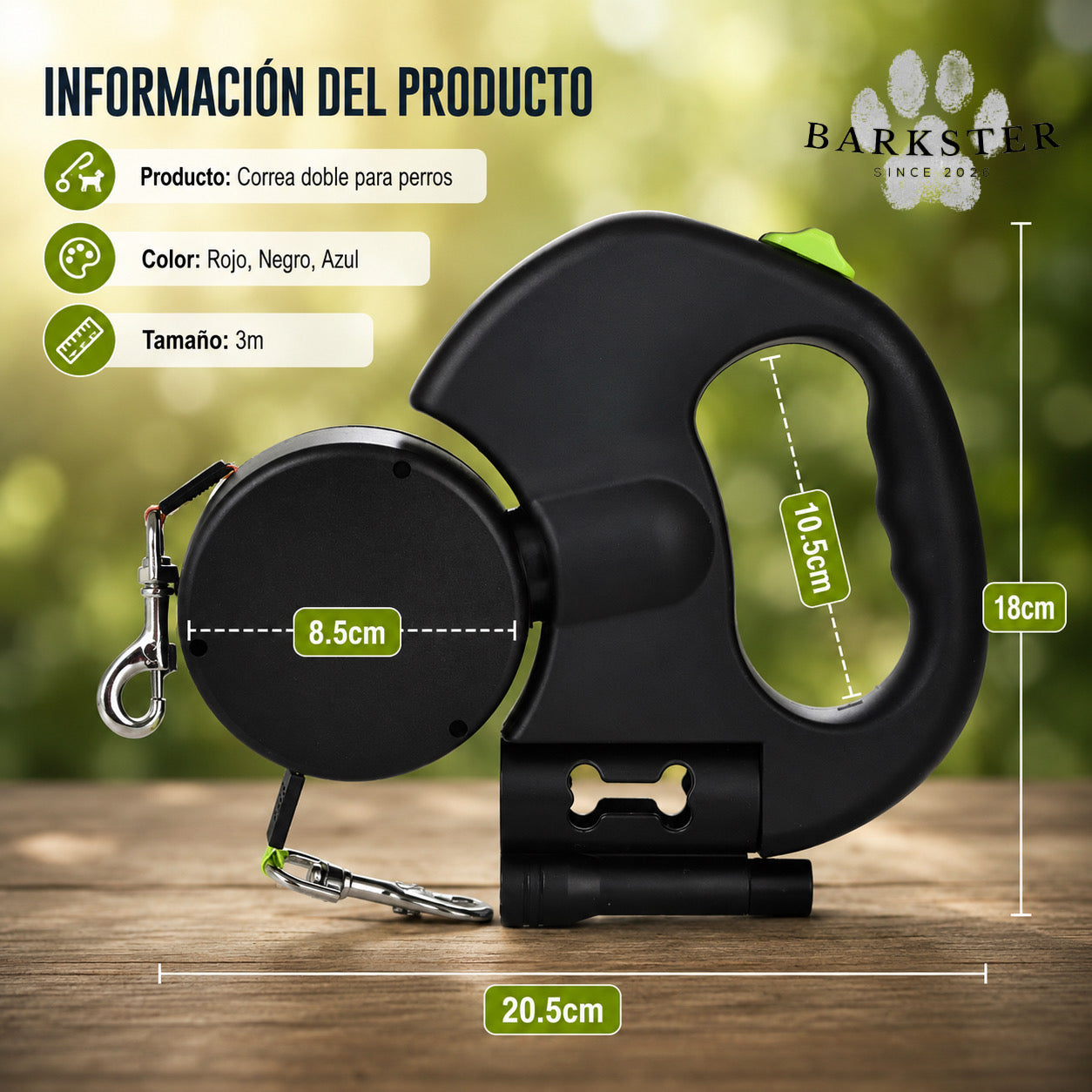 Correa retráctil doble 4 en 1 con giro 360º | USB recargable