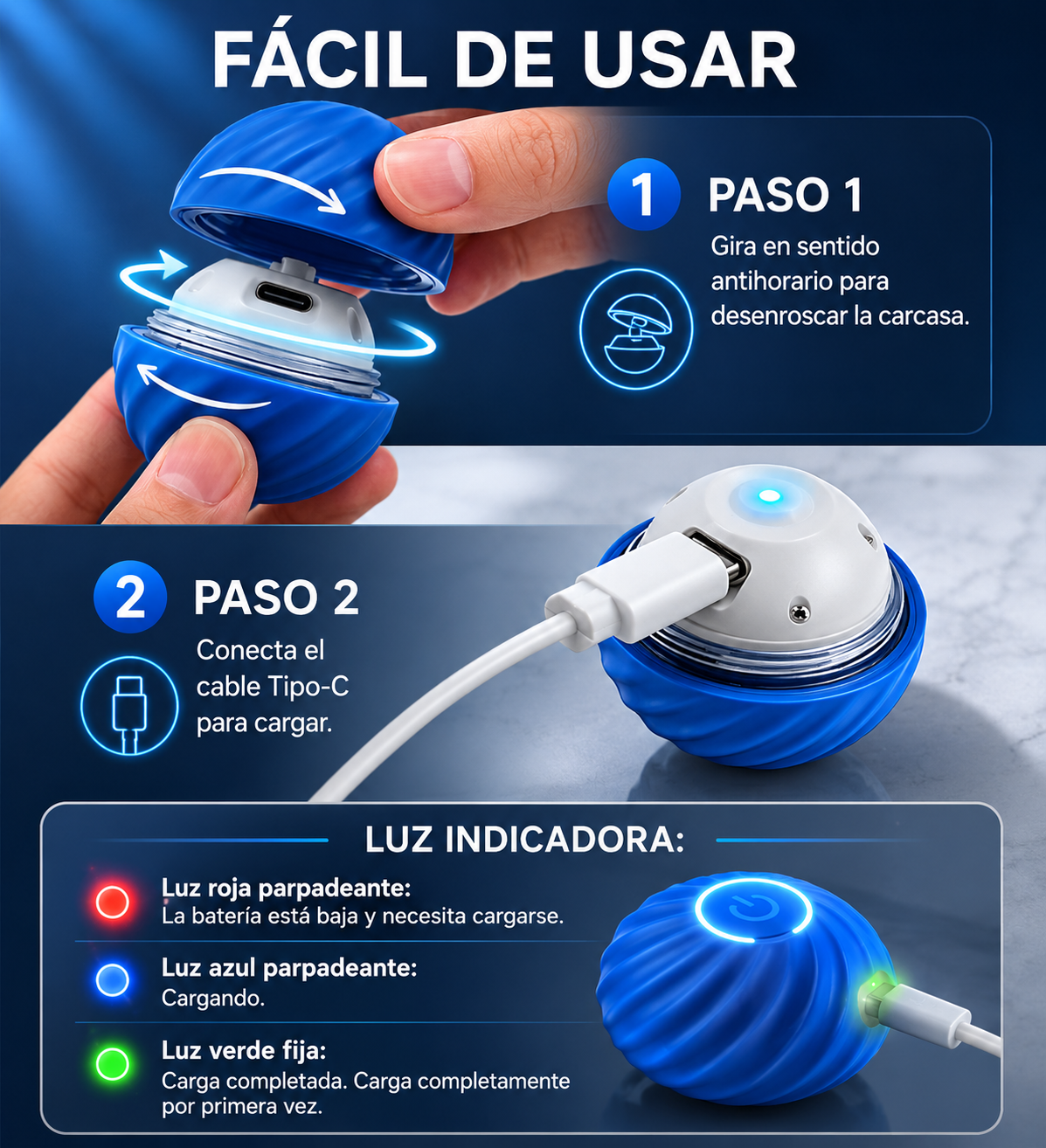 Pelota Interactiva Automática | Recargable USB